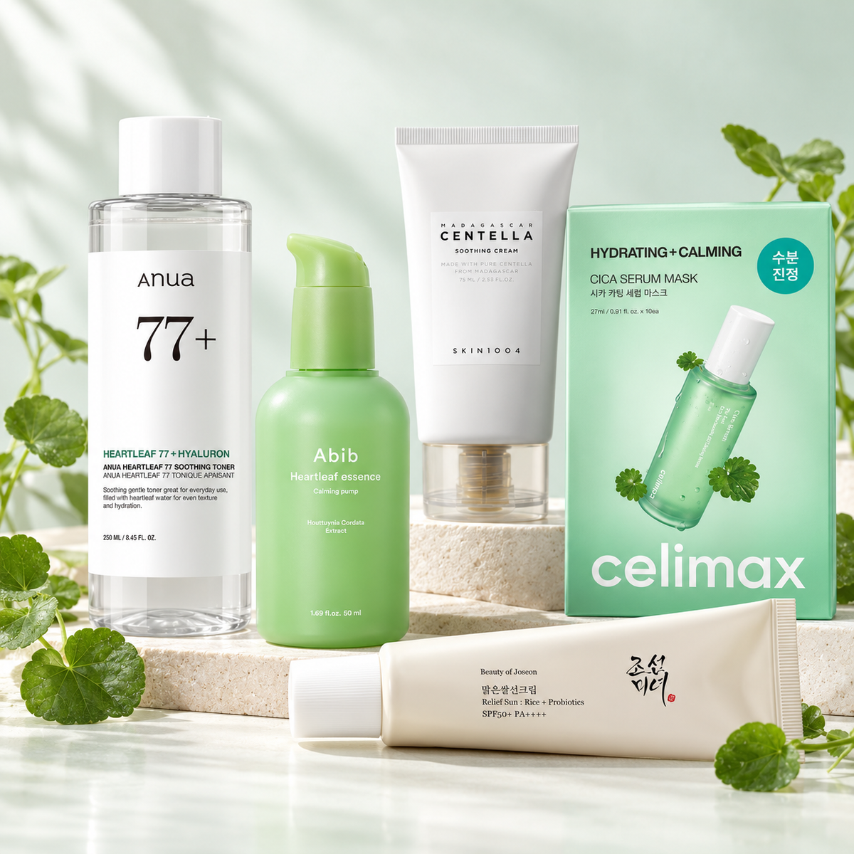 Centella + Heartleaf Korean Skincare Set | Calming Routine product group