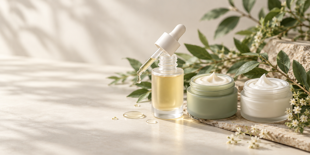 Korean eye-care formats: retinal serum, bakuchiol cream and hydrating cream