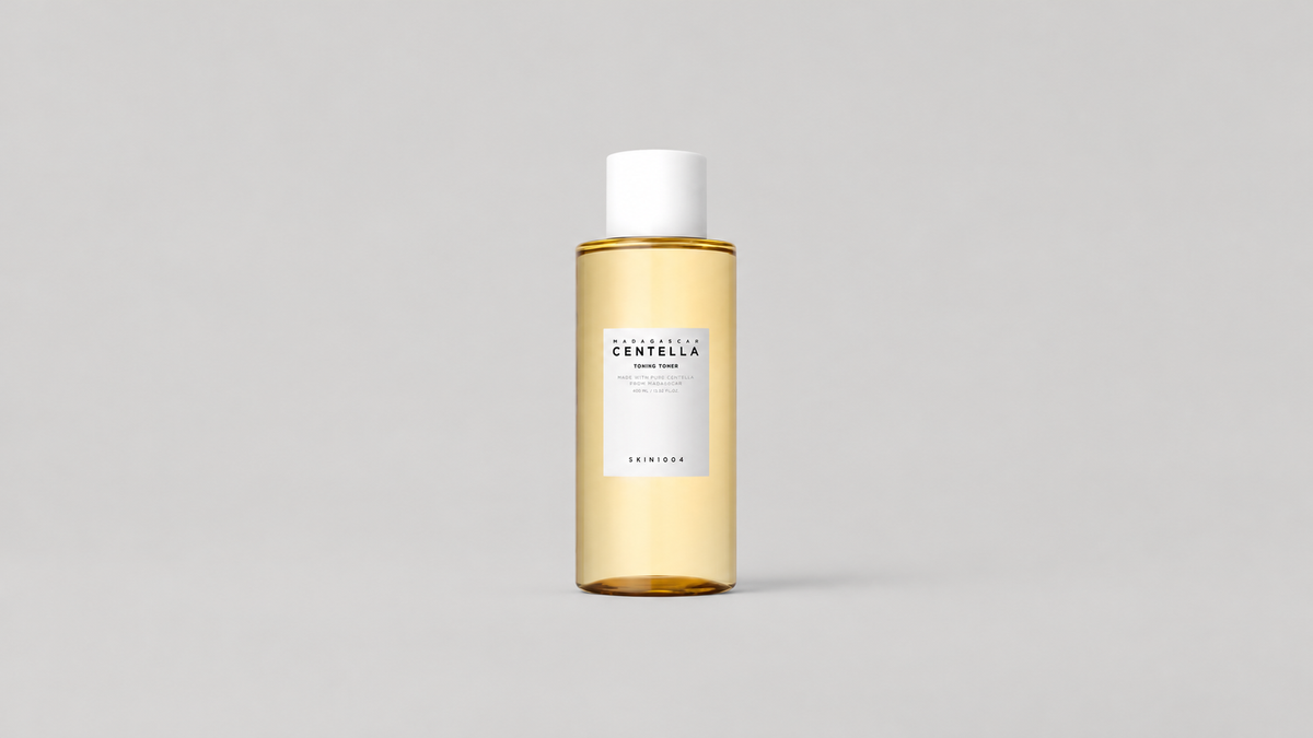 Full bottle of SKIN1004 Madagascar Centella Toning Toner 400ml, centered against a light studio background