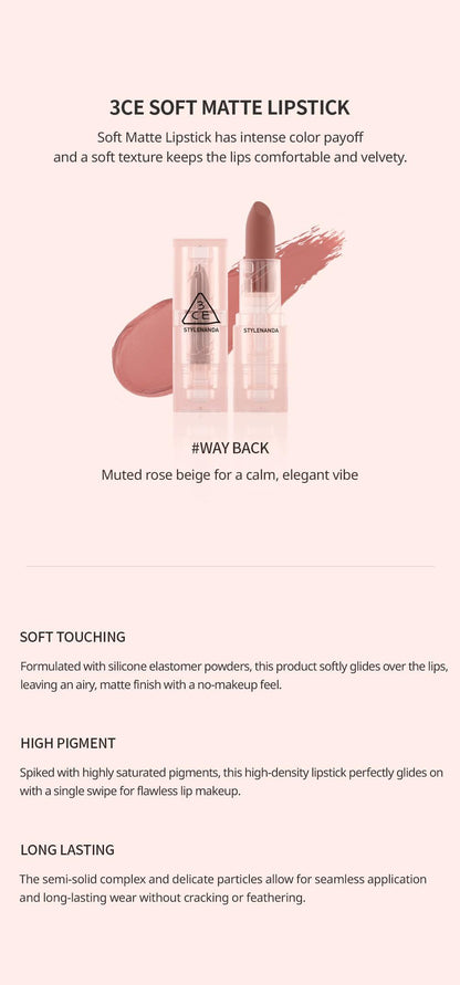 3CE SOFT MATTE LIPSTICK 