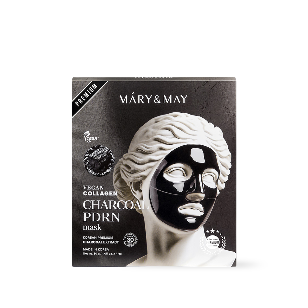 [Mary&amp;May] Vegan Collagen Charcoal PDRN Mask (30g x4)