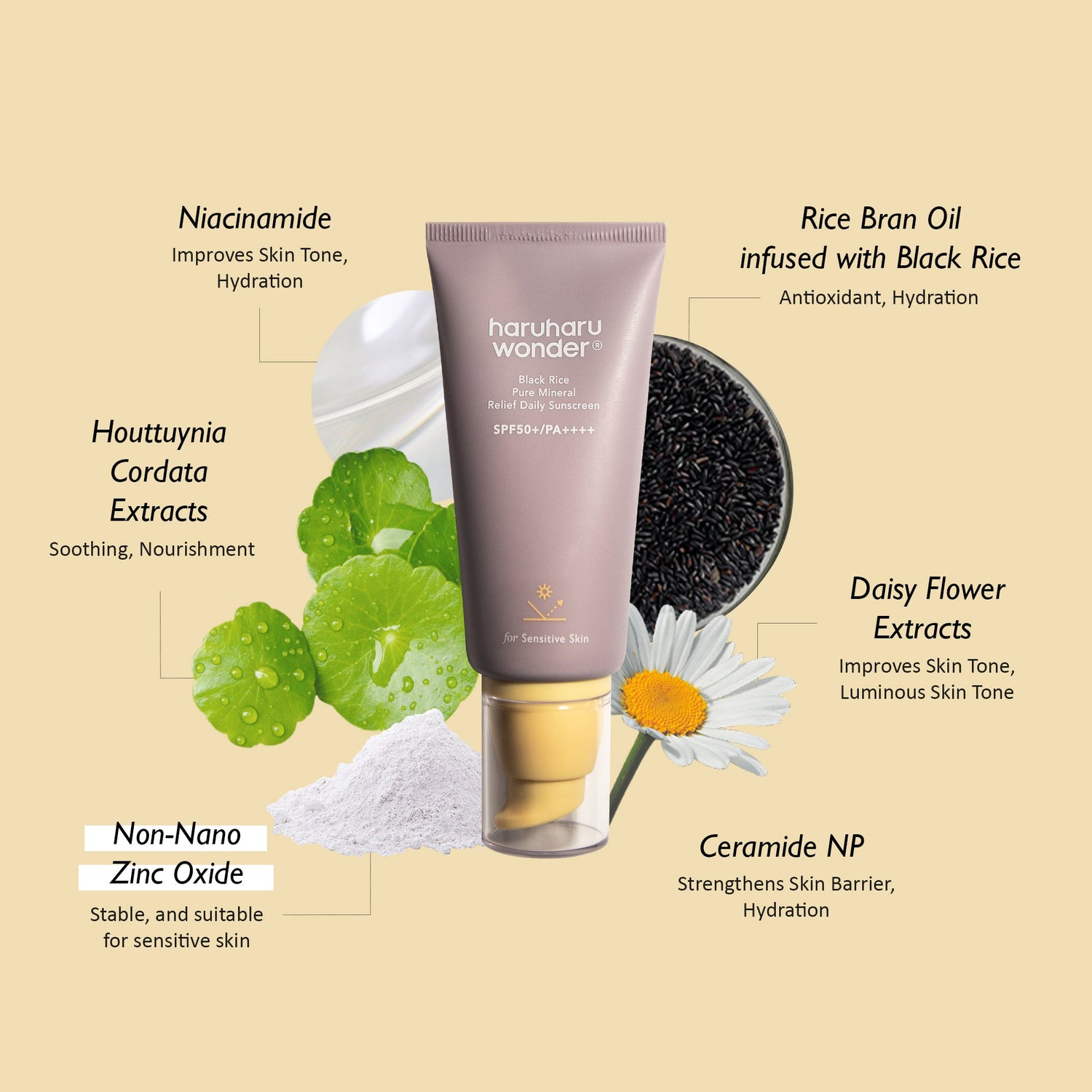 haruharuwonder Black Rice Pure Mineral Relief Daily Sunscreen Unscented SPF50+ 50ml product image 5
