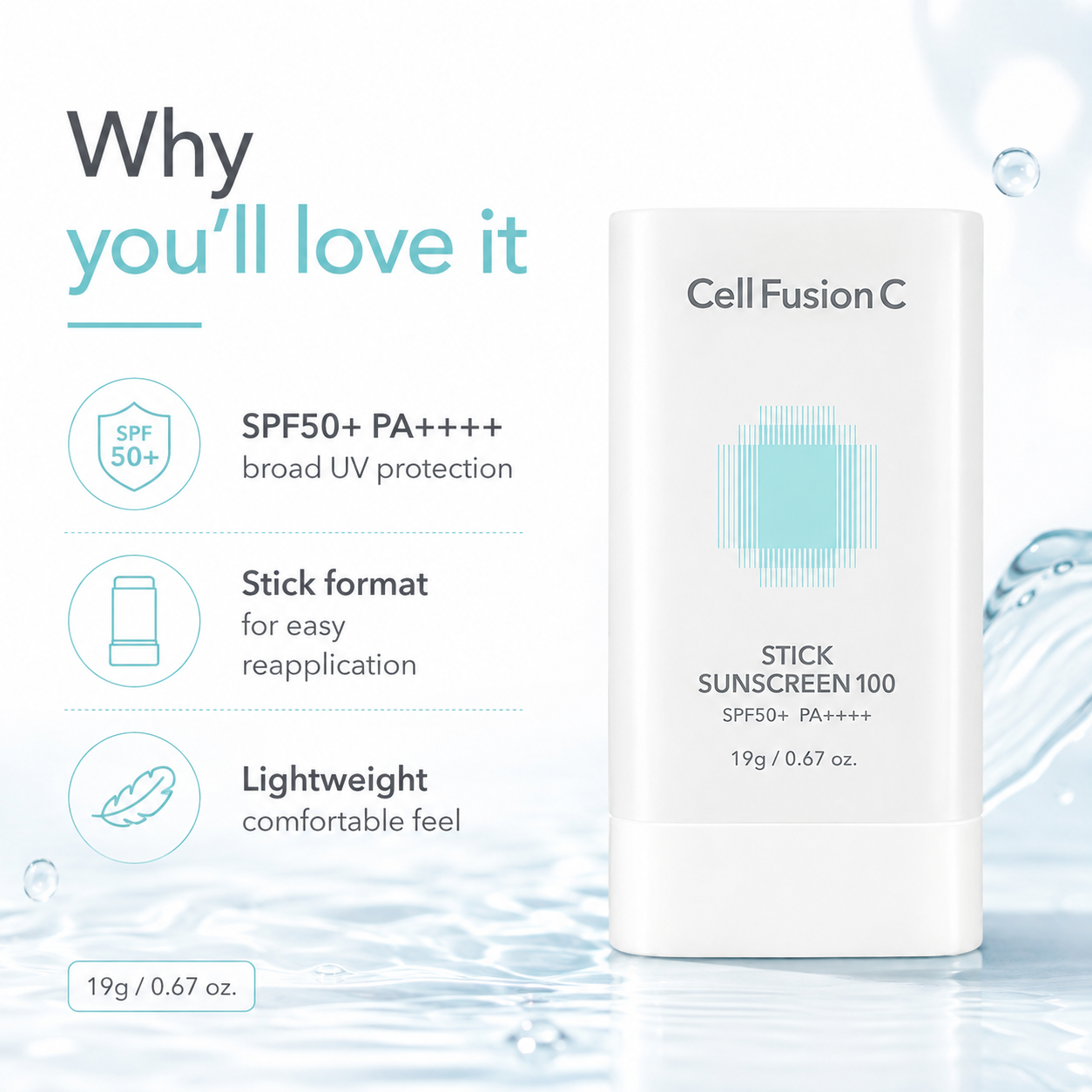 CellFusionC Aquatica Stick Sunscreen 100 SPF50+/PA++++ 19g — product detail image 4