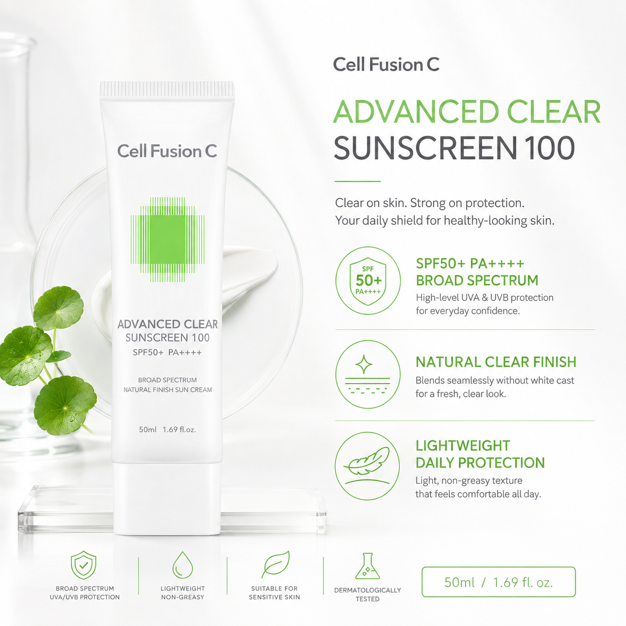 CellFusionC Advanced Clear Sunscreen 100 SPF50+/PA++++ 50ml — product detail image 3