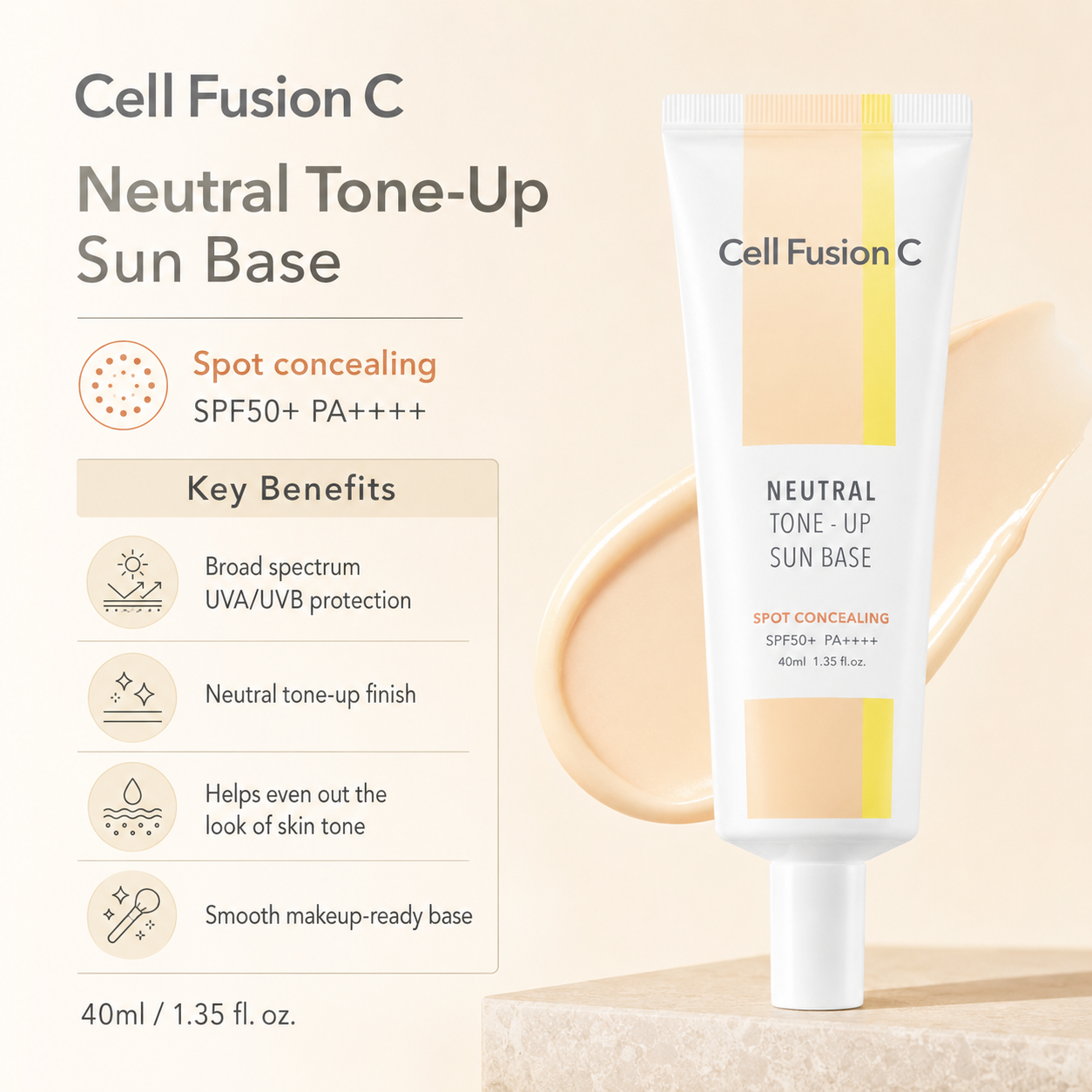 CellFusionC Neutral Tone-Up Sun Base SPF 50+/ PA++++ 40ml — product detail image 3