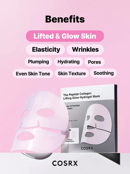 COSRX Peptide Collagen Hydrogel Mask package and official benefit overview