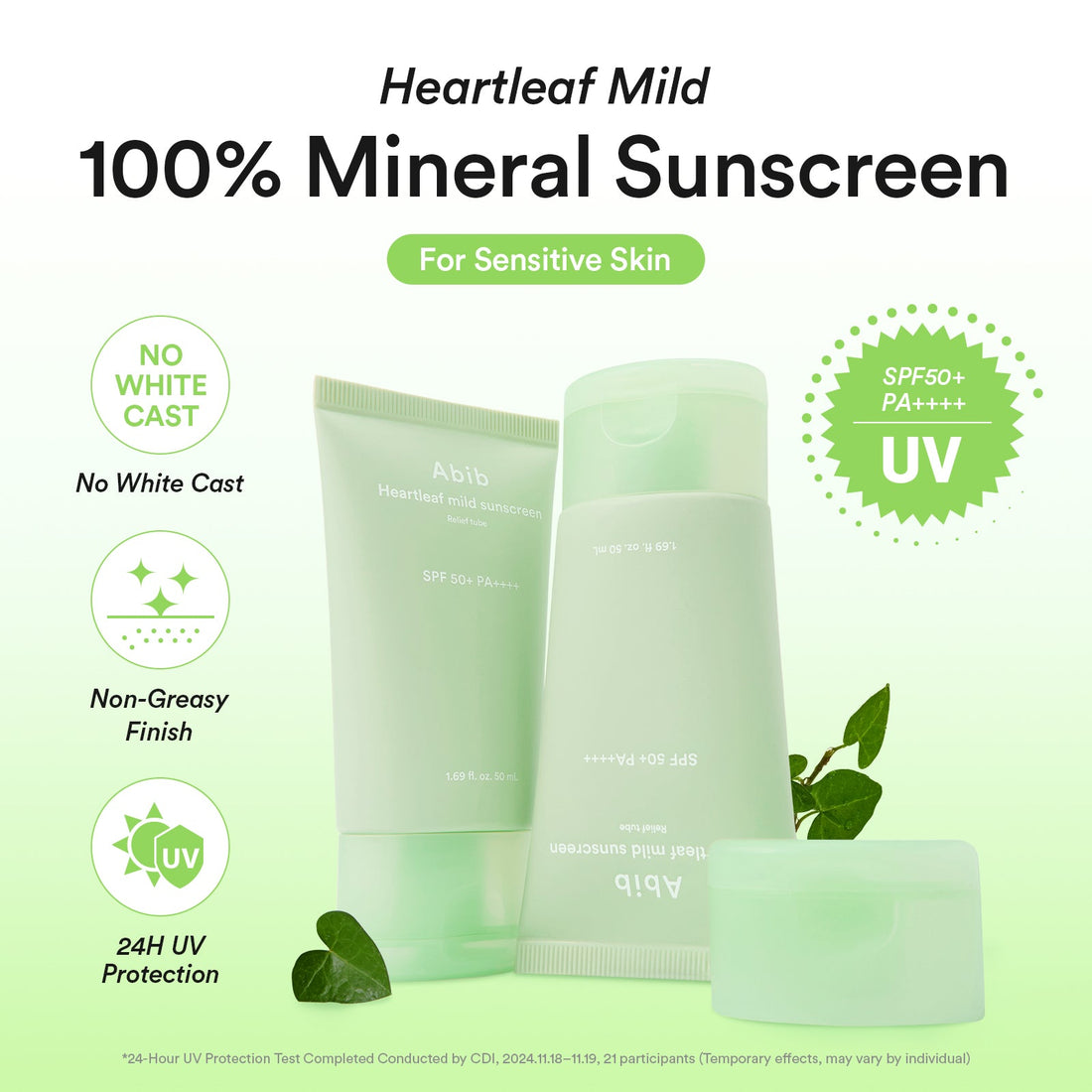 Abib Heartleaf Mild Sunscreen Relief Tube SPF50+ PA++++ 50ml - official Abib product image 2