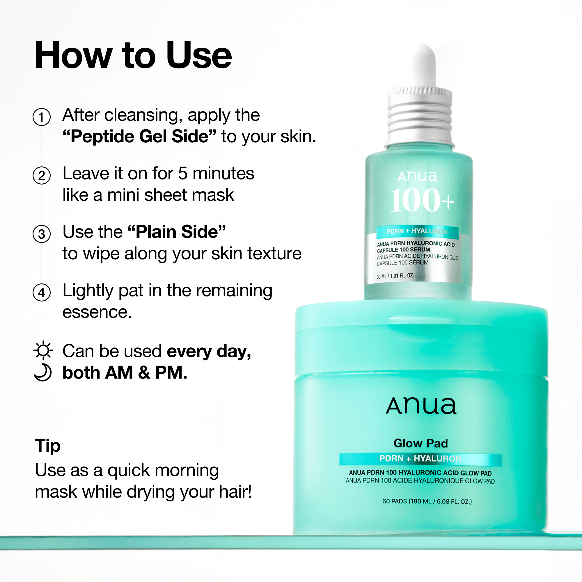 anua PDRN 100 Hyaluronic Acid Glow Pad 180ml 60ea - official ANUA product image 7