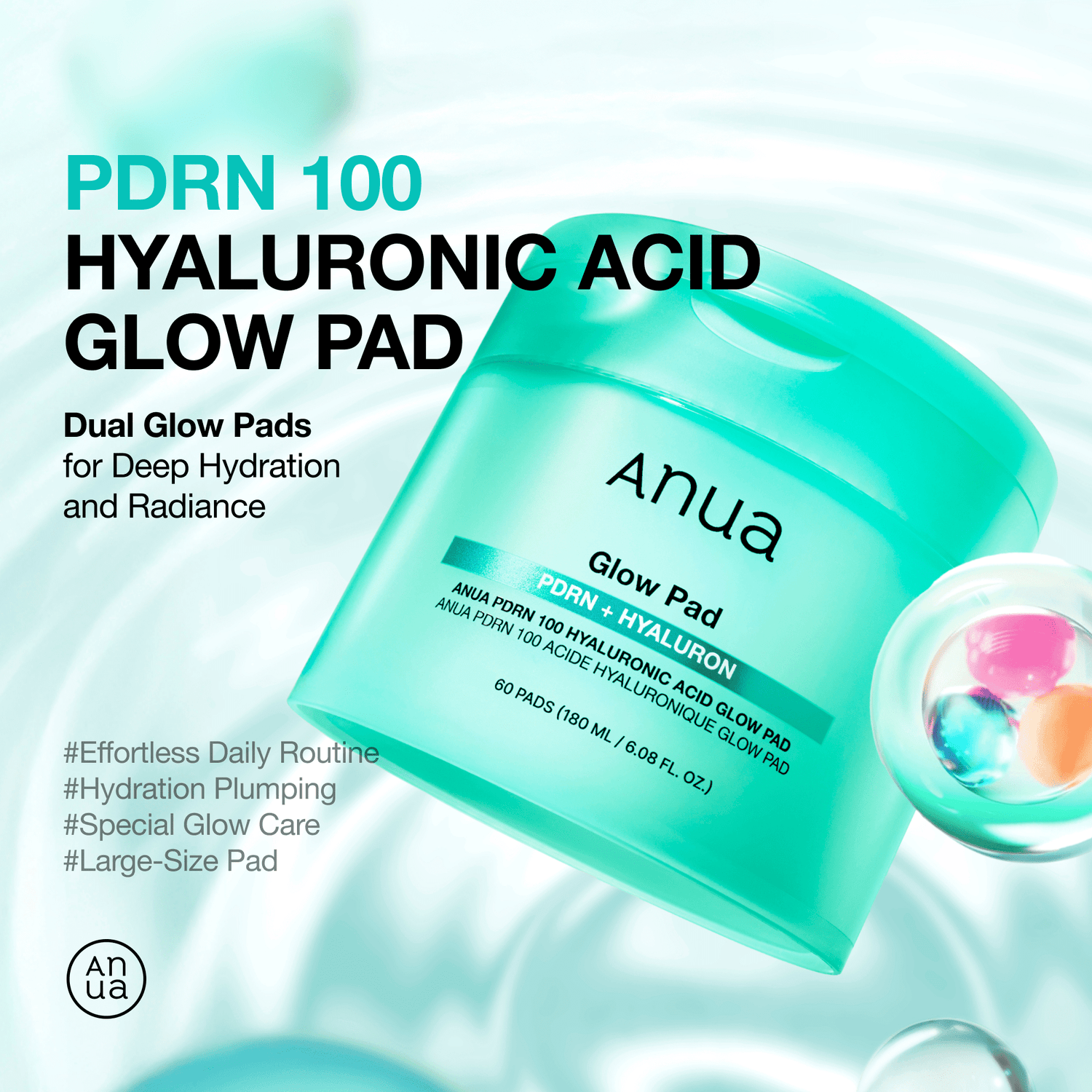 anua PDRN 100 Hyaluronic Acid Glow Pad 180ml 60ea - official ANUA product image 2