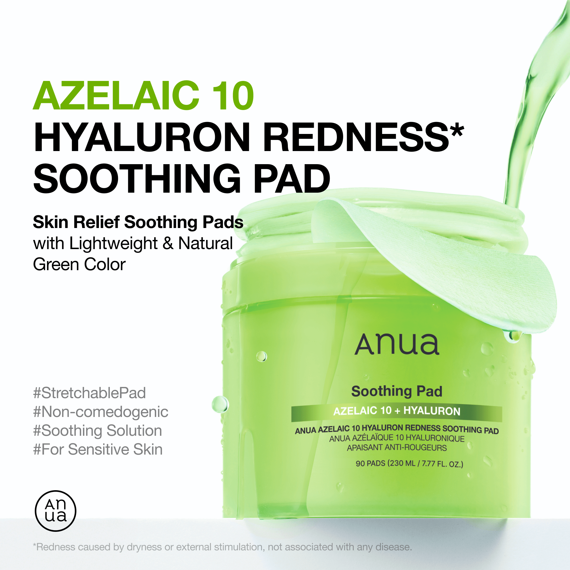 Anua Azelaic 10 Hyaluron Redness Soothing Pad 230ml 90ea - official ANUA product image 2