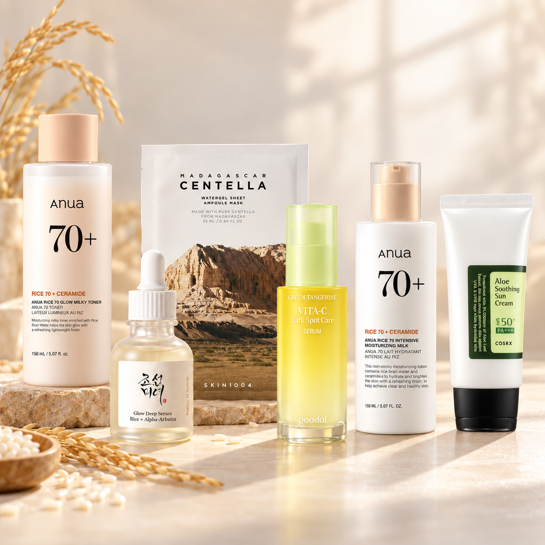 Korean Skincare for Dullness | Rice Glow + SPF product group