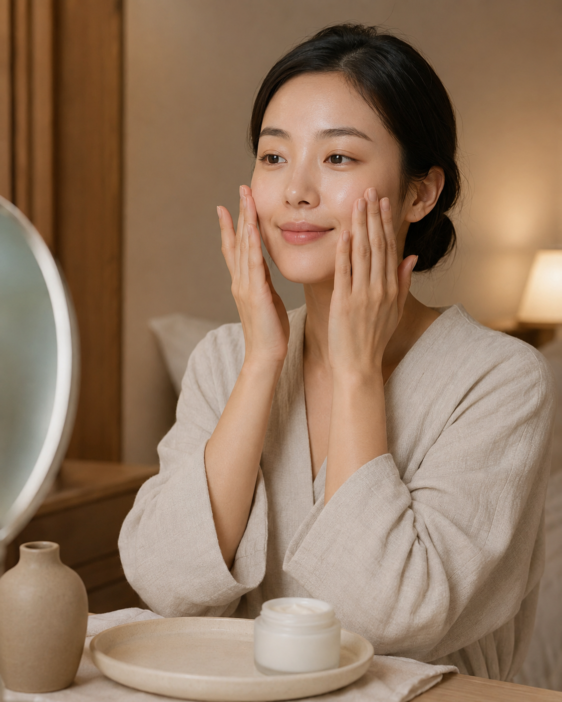 Pyunkang Yul Moisture Cream in an evening skincare routine, supplemental lifestyle visual