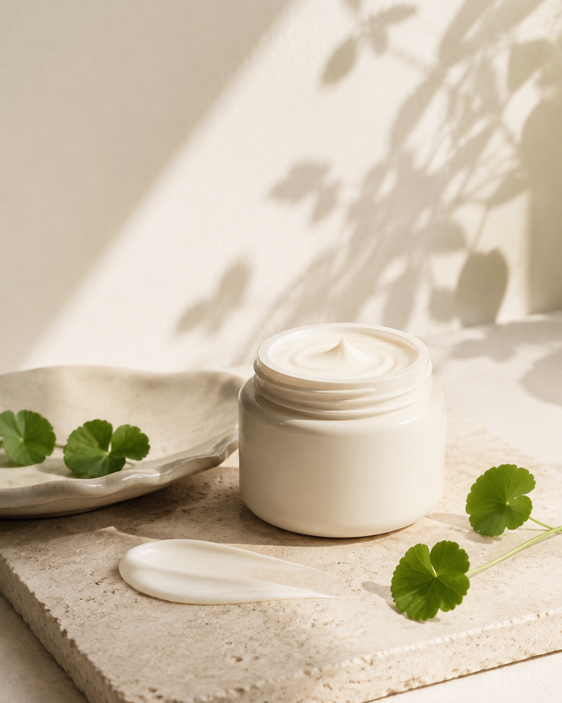 Pyunkang Yul Moisture Cream texture in a minimal skincare still life, supplemental lifestyle visual
