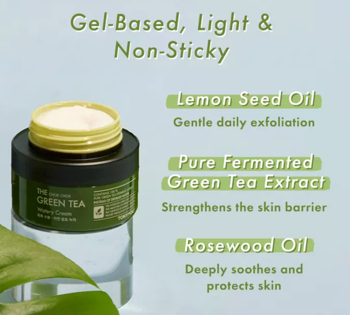 TONYMOLY The Chok Chok Green Tea Watery Moisture Cream 100ml - official product image 4